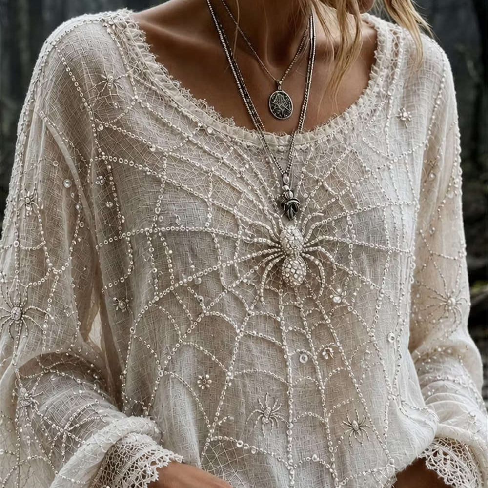 Felicity spiderweb blouse in white, front view