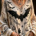Abigail bat ghost pumpkin blouse in beige, black, front view