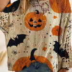 Gwen Pumpkin Bat Knit Sweater in beige, front view