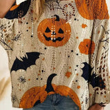Gwen Pumpkin Bat Knit Sweater in beige, front view