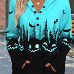 Vera Pumpkin Forest Hoodie in turquoise and black, front view