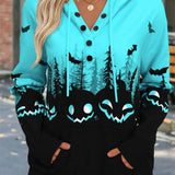 Vera Pumpkin Forest Hoodie in turquoise and black, front view