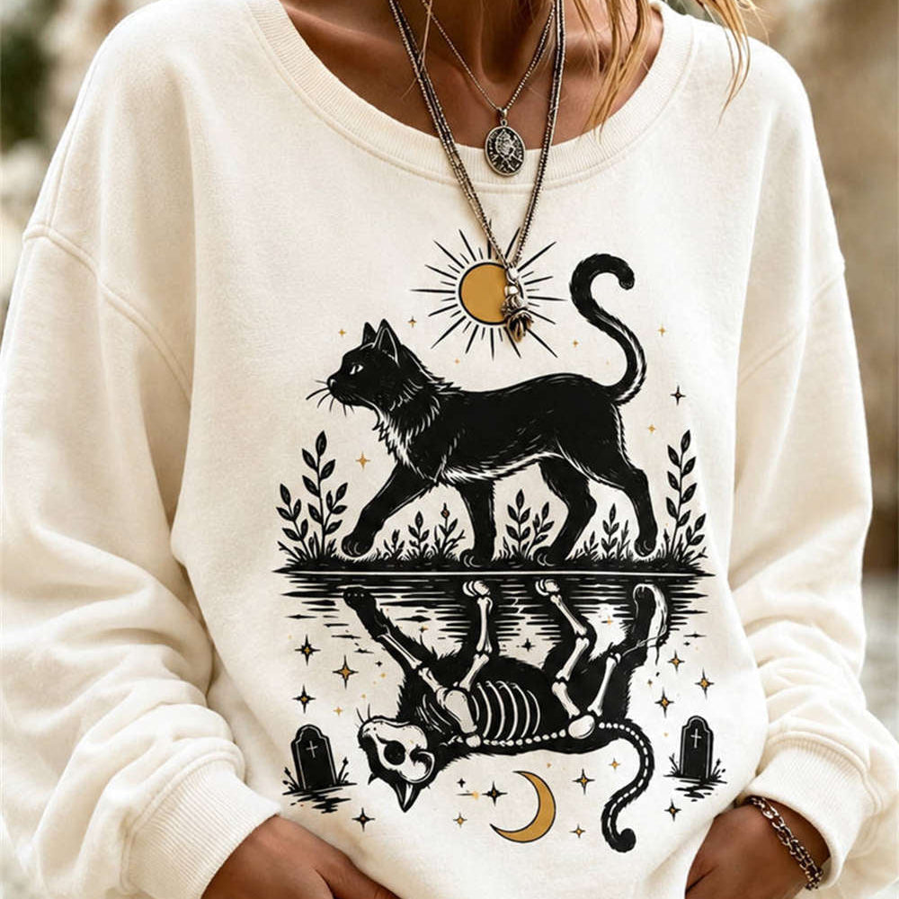 Kiara cat skeleton sweatshirt in beige, front view