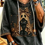 Melody cat and spiderweb hoodie in gray, front view
