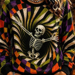Caroline skull spiral sweatshirt in black, yellow, purple, orange, front view