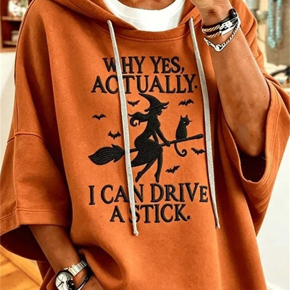Chloe witch graphic hoodie in orange, front view