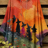 Beatrice witch sunset hoodie in orange, purple, green, front view