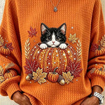 Naomi cat pumpkin top in orange, front view