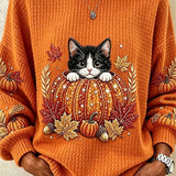 Naomi cat pumpkin top in orange, front view