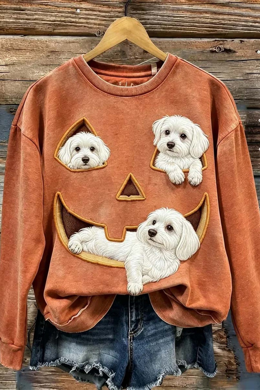 Freya dog pumpkin top in brown, front view