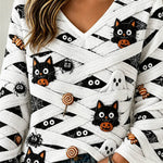 Frances Mummy Cat V-Neck Top in white, front view