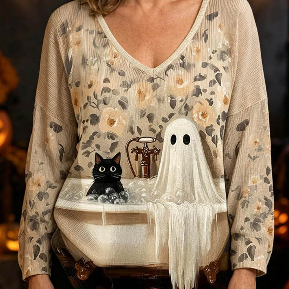 Alicia Ghost Cat Bathtub Top in beige, front view