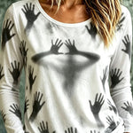 Annabelle Handprint Long Sleeve Top in white, front view