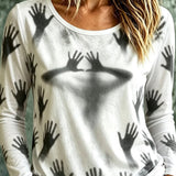 Annabelle Handprint Long Sleeve Top in white, front view