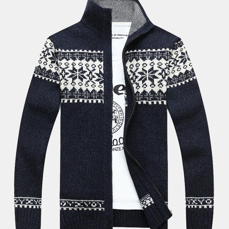 Gage | Geometric Print Zip Christmas Cardigan