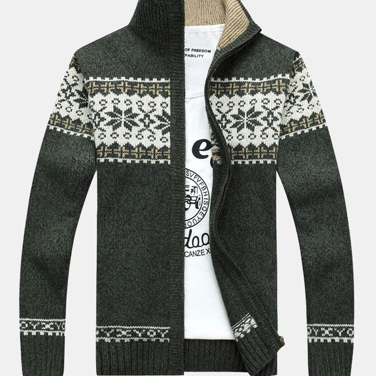 Gage | Geometric Print Zip Christmas Cardigan