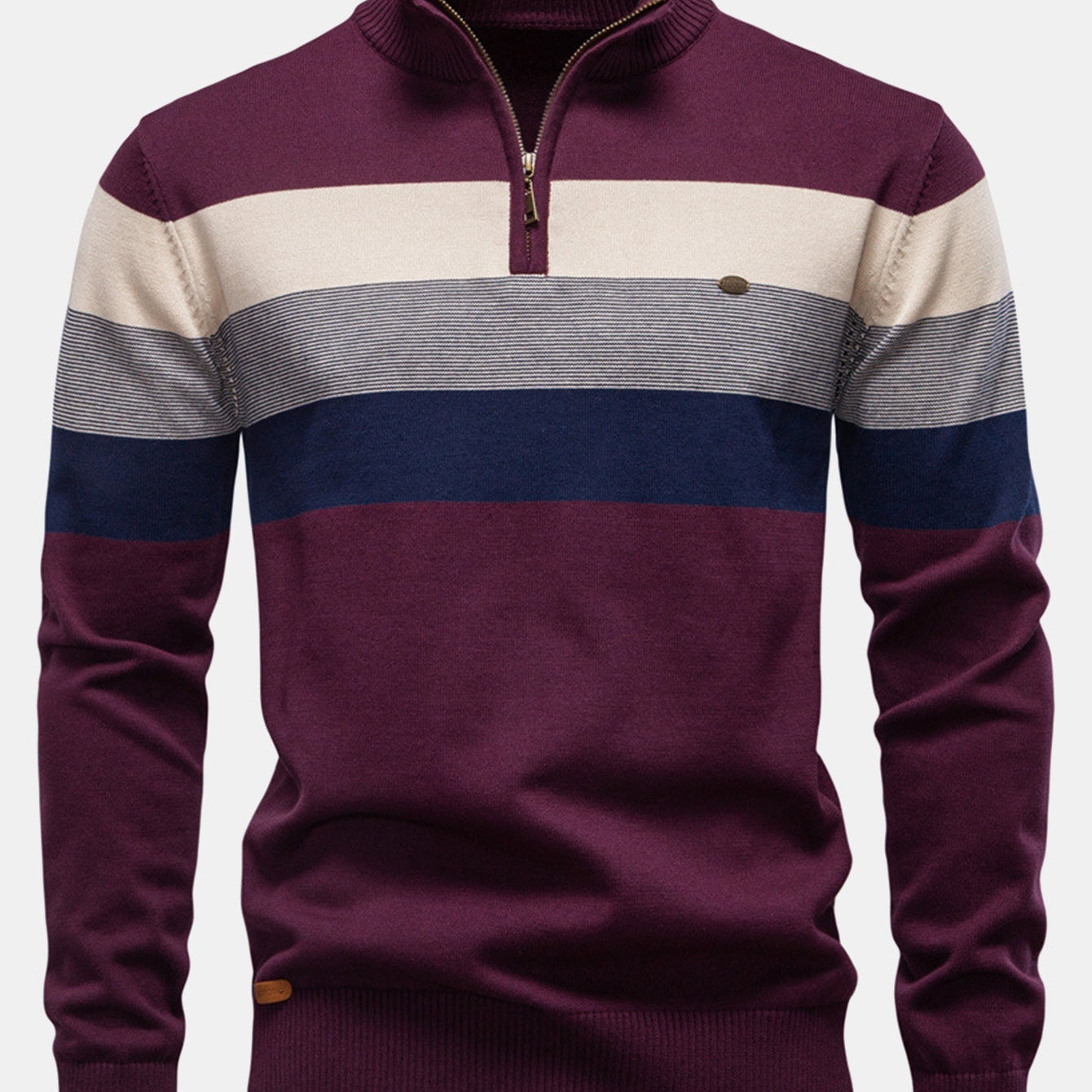 Miles | Contrast Striped Quarter-Zip Sweater