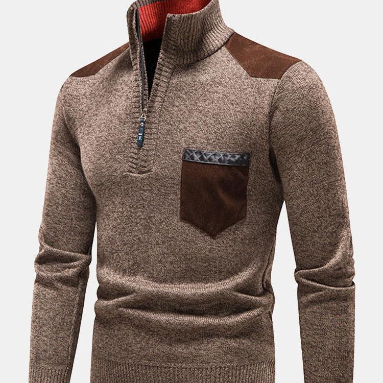 Malcolm | Contrast Pocket Panel Half-Zip Sweater