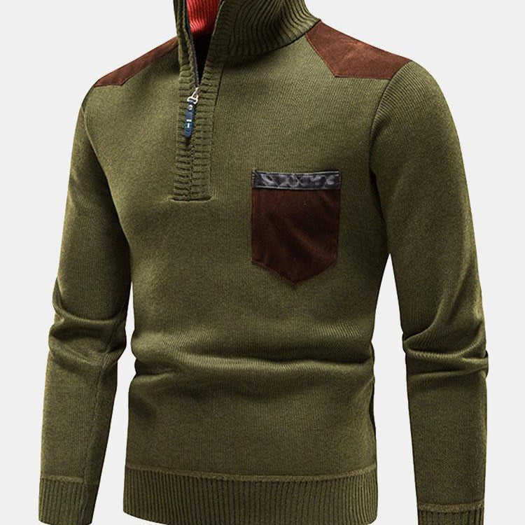 Malcolm | Contrast Pocket Panel Half-Zip Sweater
