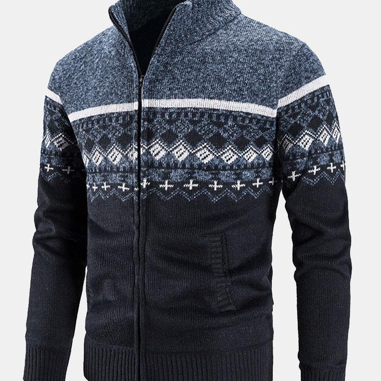 Weston | Geometric Print Zip Sweater