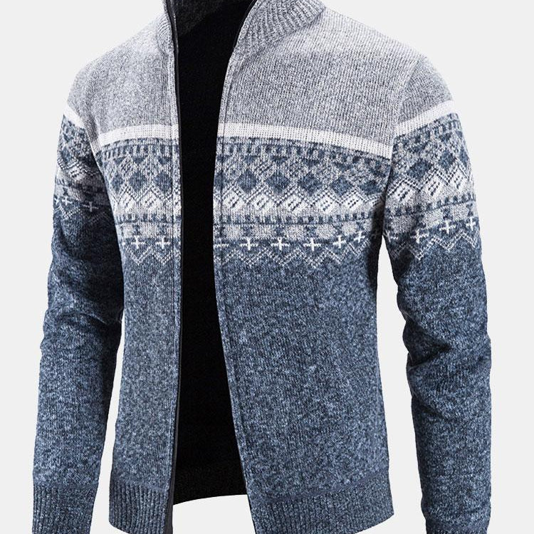 Weston | Geometric Print Zip Sweater