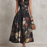 Courtney - Floral Keyhole Pleated Midi Dress