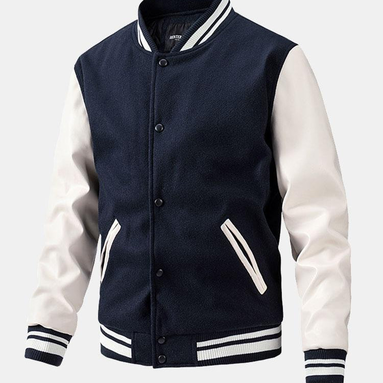Leo | Wool-Look Baseball Jacket with Faux Leather Sleeves