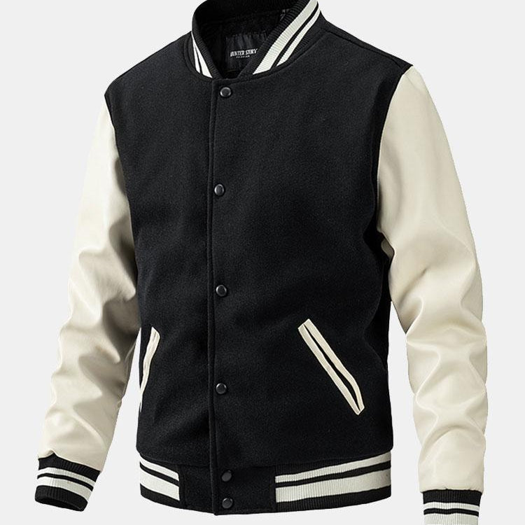 Leo | Wool-Look Baseball Jacket with Faux Leather Sleeves