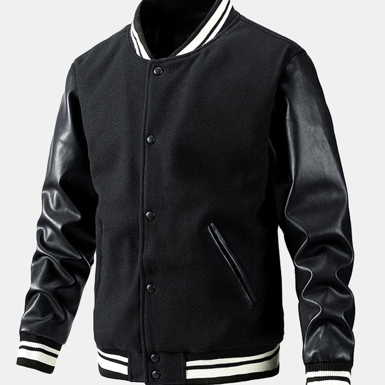 Leo | Wool-Look Baseball Jacket with Faux Leather Sleeves