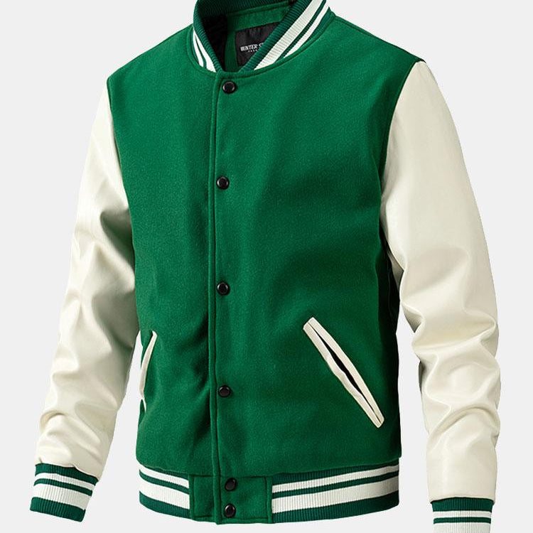 Leo | Wool-Look Baseball Jacket with Faux Leather Sleeves