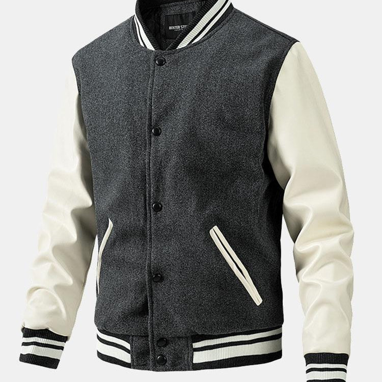 Leo | Wool-Look Baseball Jacket with Faux Leather Sleeves