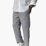 Ambrose men's relaxed pleated texture pants in Gray, view 3