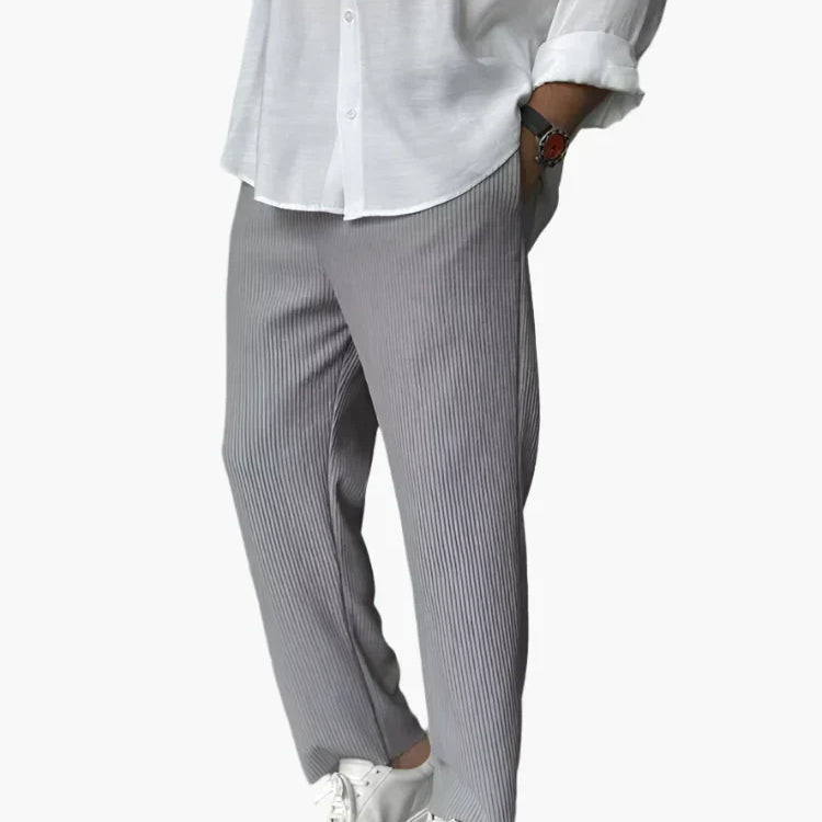 Ambrose men's relaxed pleated texture pants in Gray, view 3