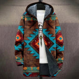 Ada ethnic diamond print hooded fleece lined jacket, front view