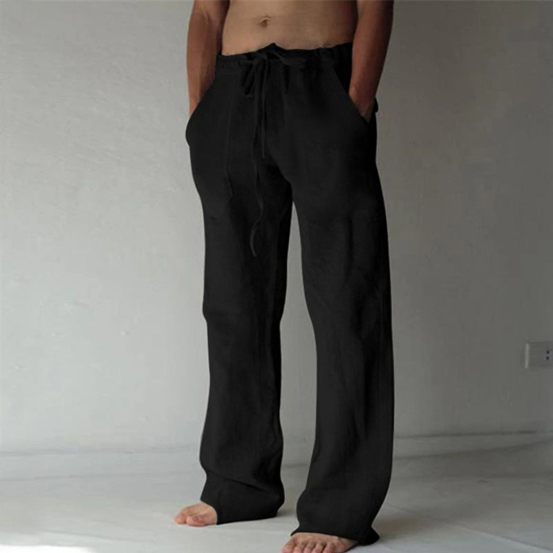 Teddy men's linen blend drawstring pants in Black, view 2