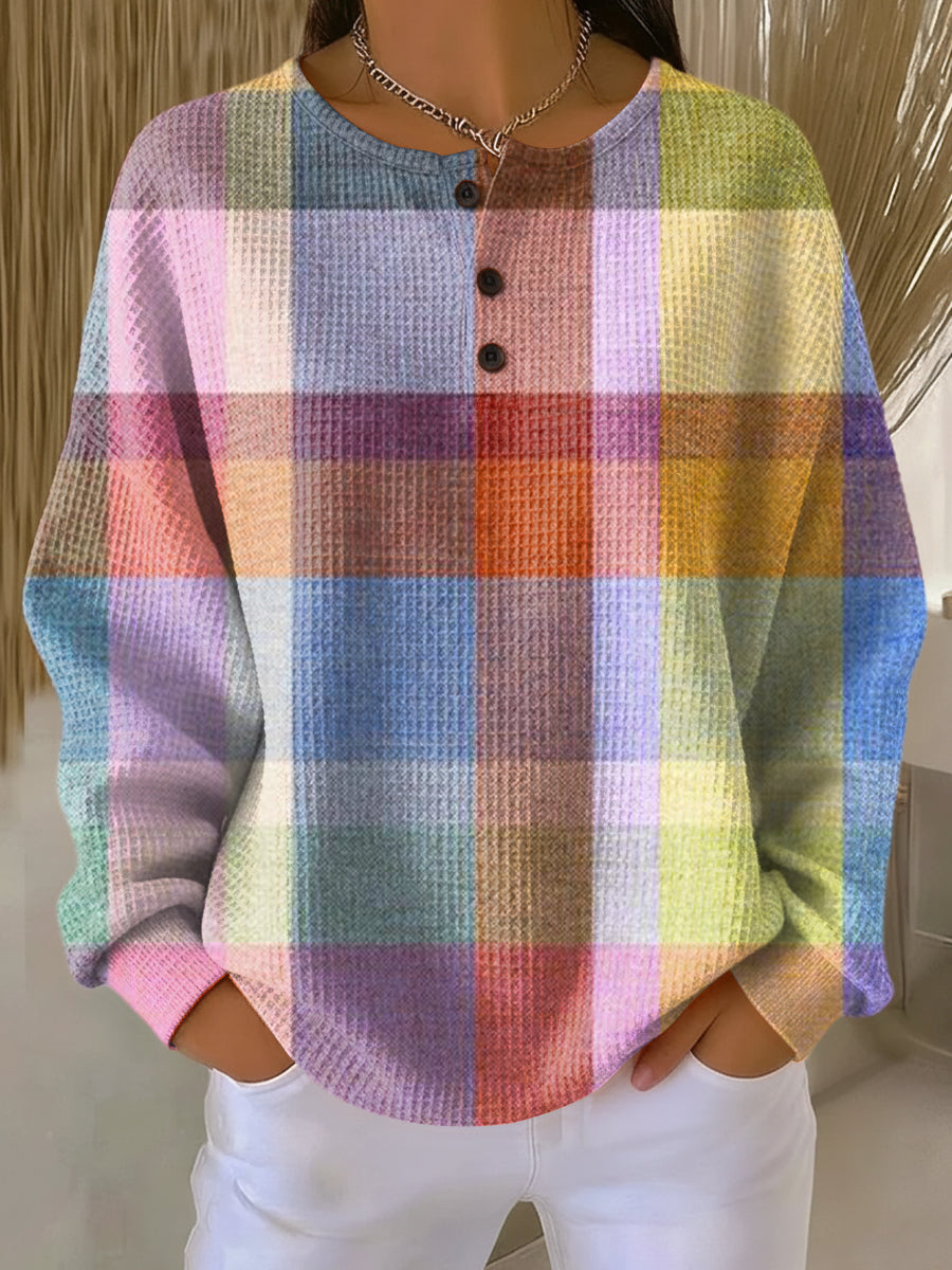 Abigail pastel plaid waffle knit sweater, view 2