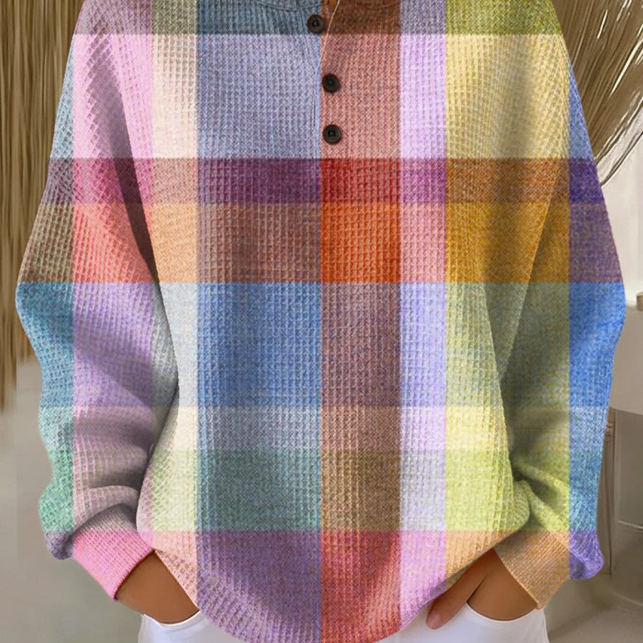 Abigail pastel plaid waffle knit sweater, view 2