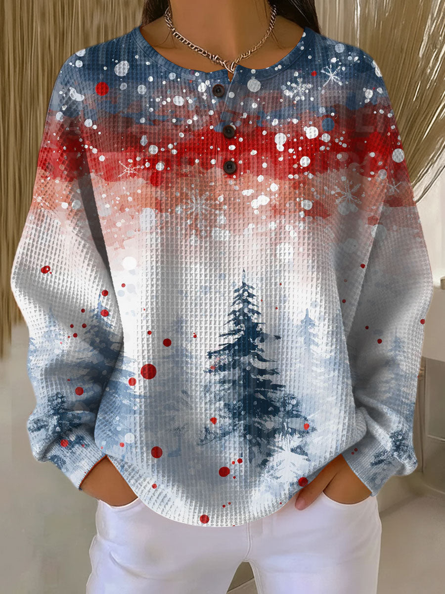 Alice light blue Christmas tree waffle knit sweater, view 2