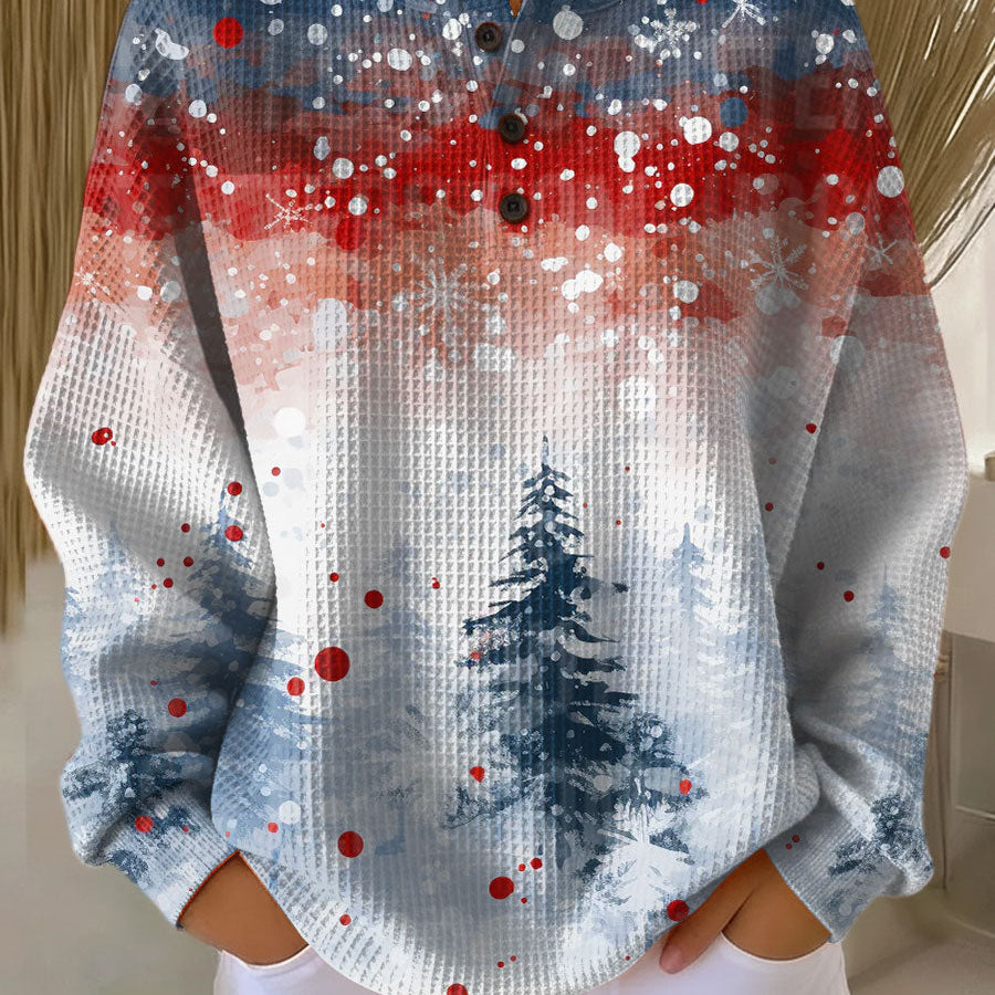 Alice light blue Christmas tree waffle knit sweater, view 2