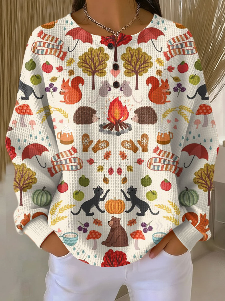 Hazel fall forest waffle knit sweater, view 2