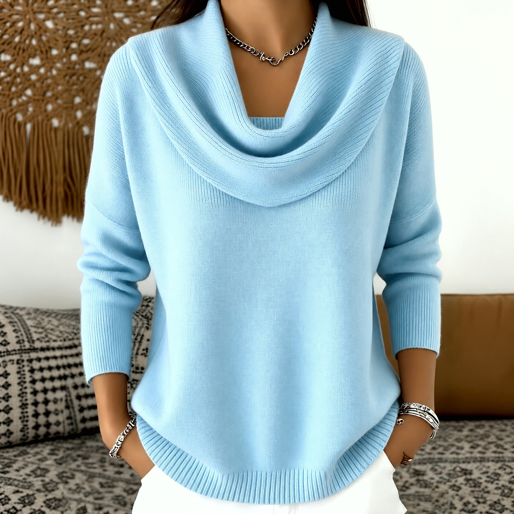Angie cowl neck sweater in Sky Blue, view 10