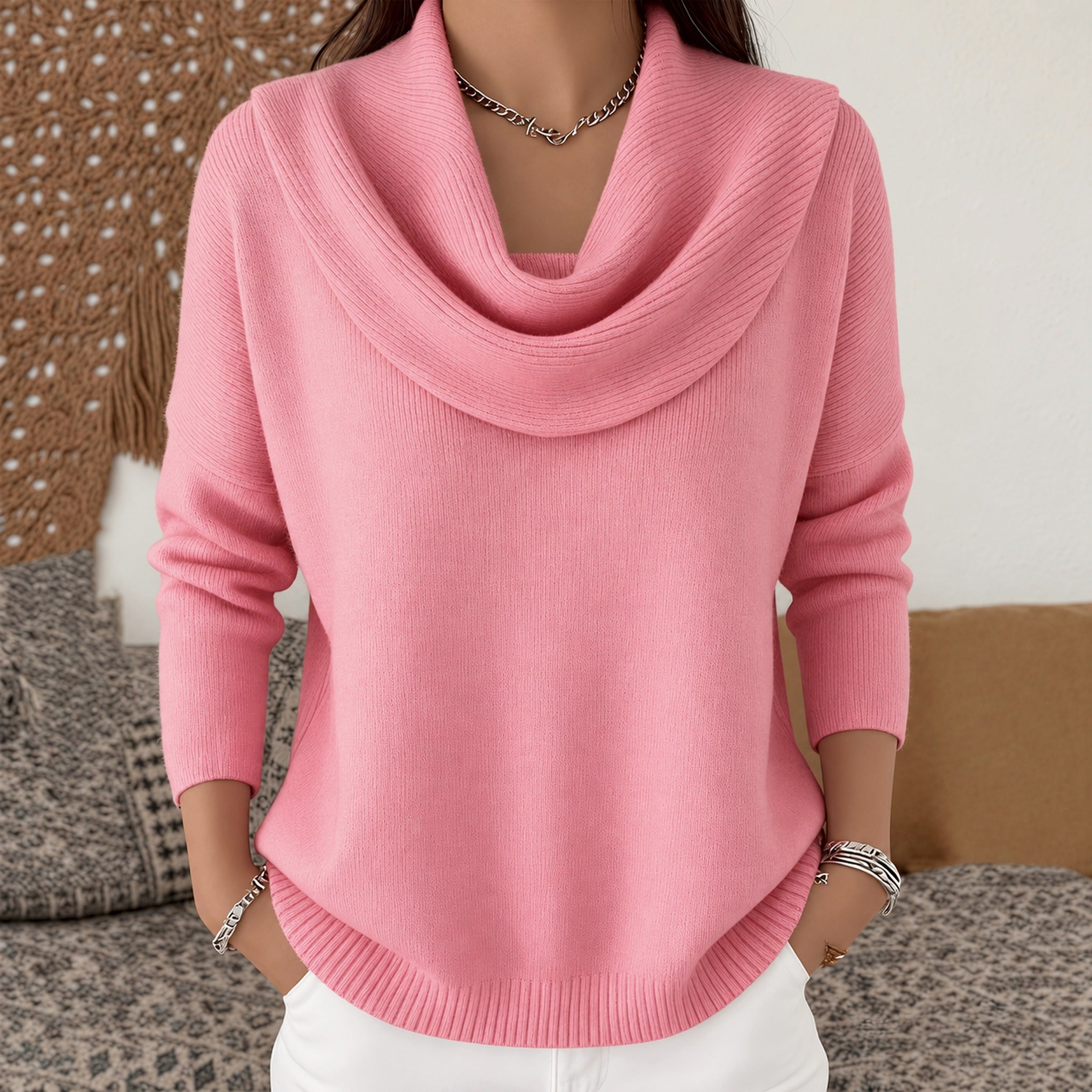 Angie cowl neck sweater in Pink, view 2