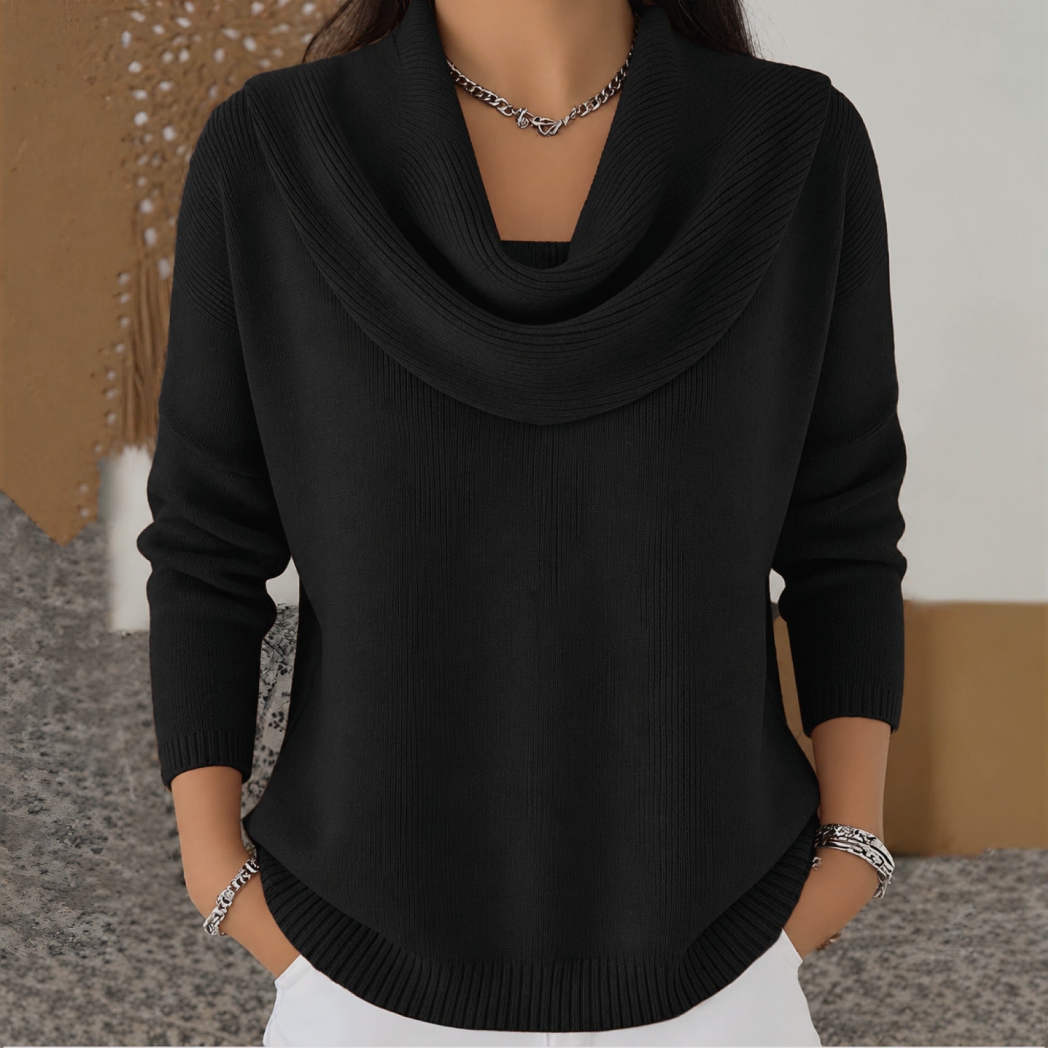 Angie cowl neck sweater in Black, view 3