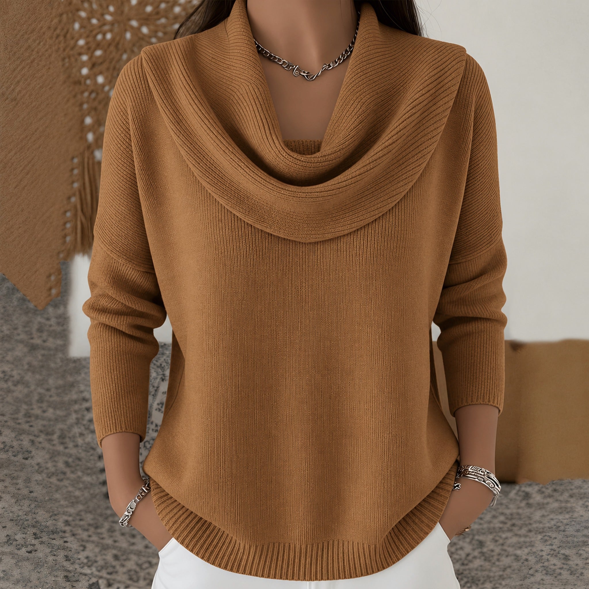 Angie cowl neck sweater in Brown, view 4