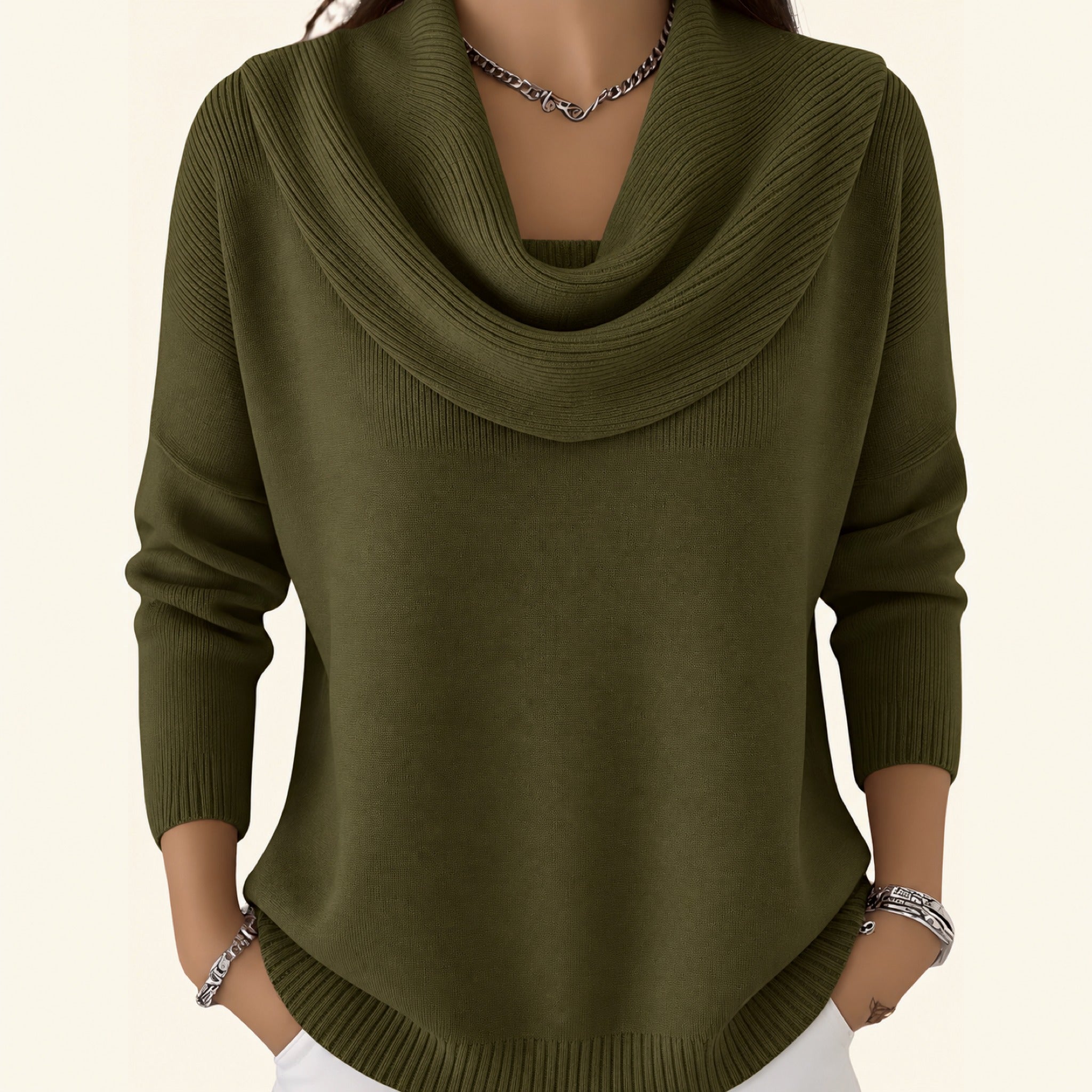 Angie cowl neck sweater in Olive Green, view 5