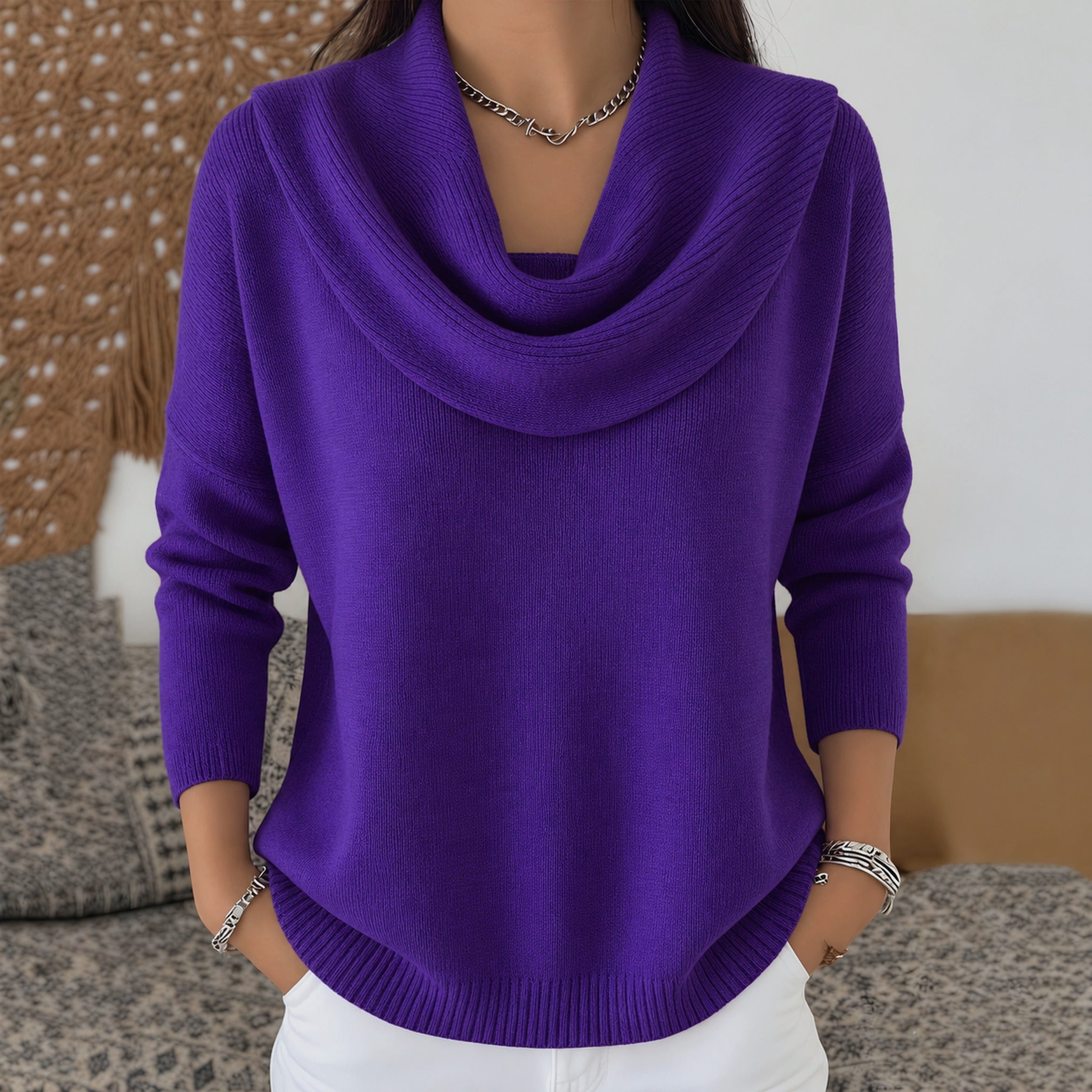 Angie cowl neck sweater in Purple, view 6