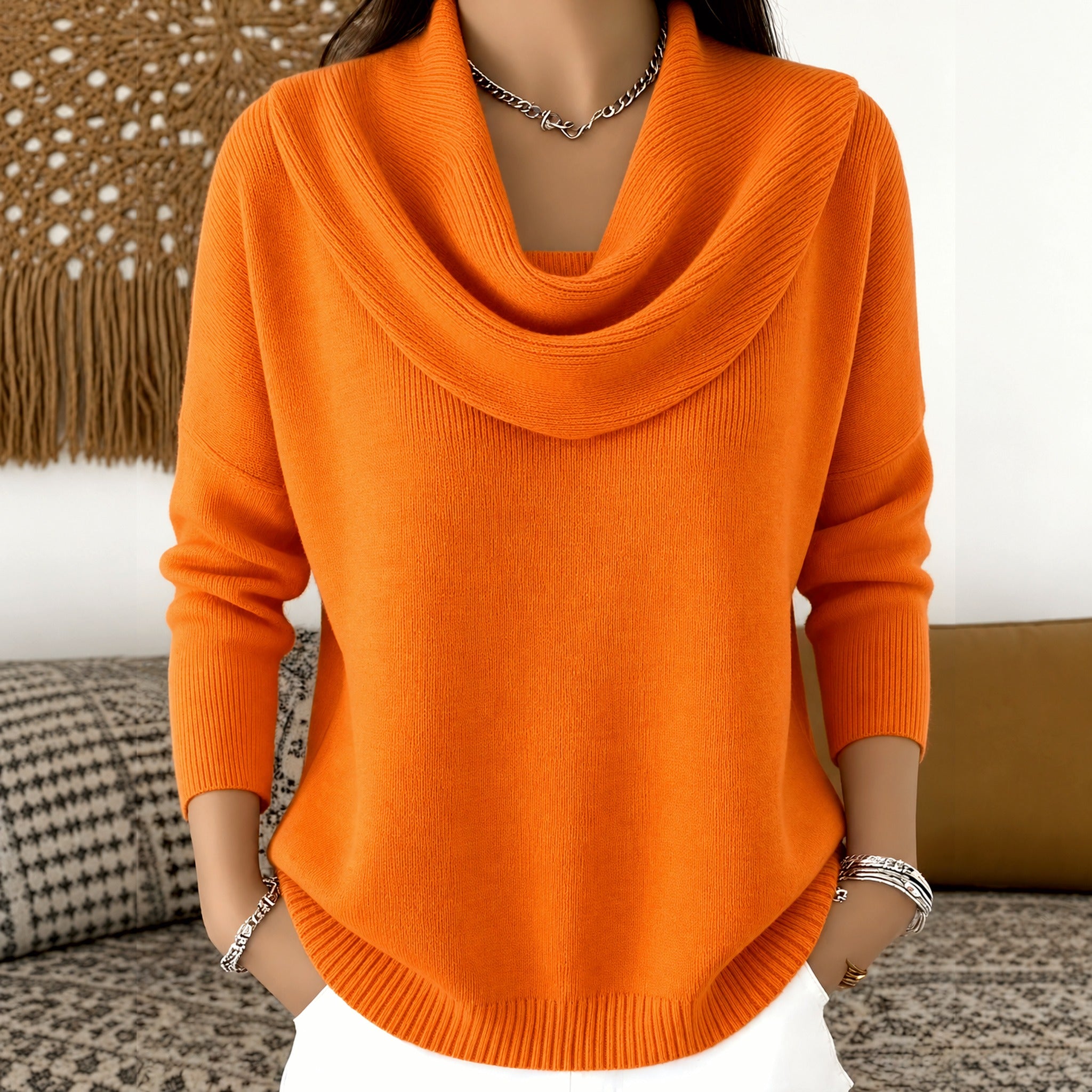 Angie cowl neck sweater in Orange, view 7