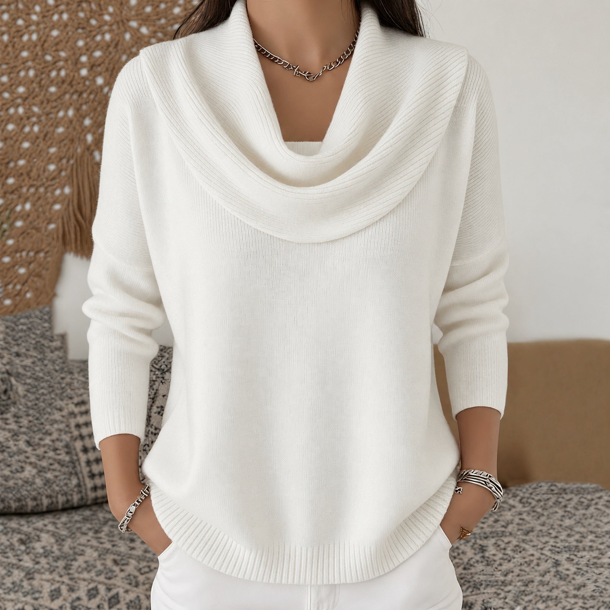 Angie cowl neck sweater in White, view 8