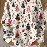 Holly white Christmas tree waffle knit sweater, view 2