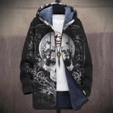 Beverly black and gray baroque skull print hooded jacket, front view